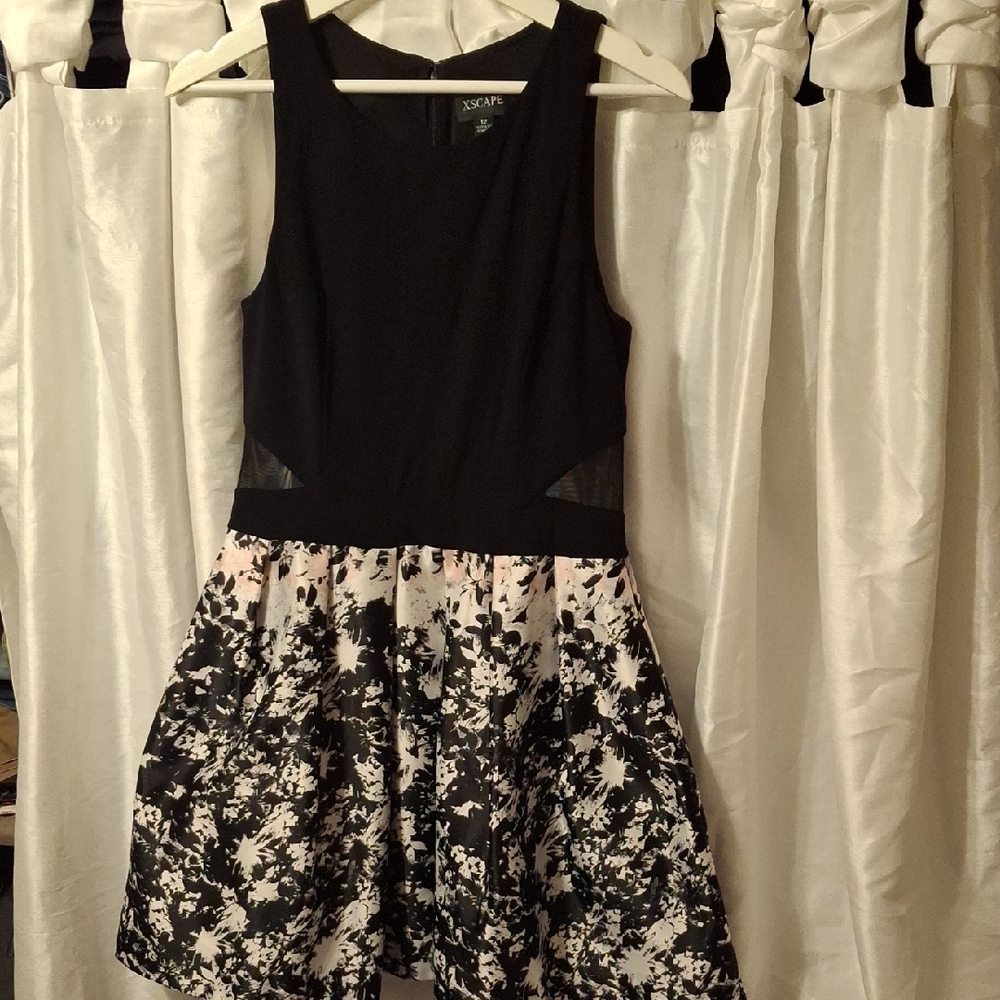 Xscape Black, White, pink Floral Dress 12